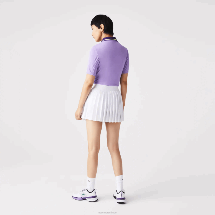 Lacoste saia de tênis plissada curta esportiva embutida mulheres branco verde 737 88BL2582 - Image 3