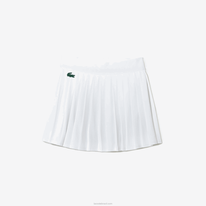 Lacoste saia de tênis plissada curta esportiva embutida mulheres branco verde 737 88BL2582 - Image 5