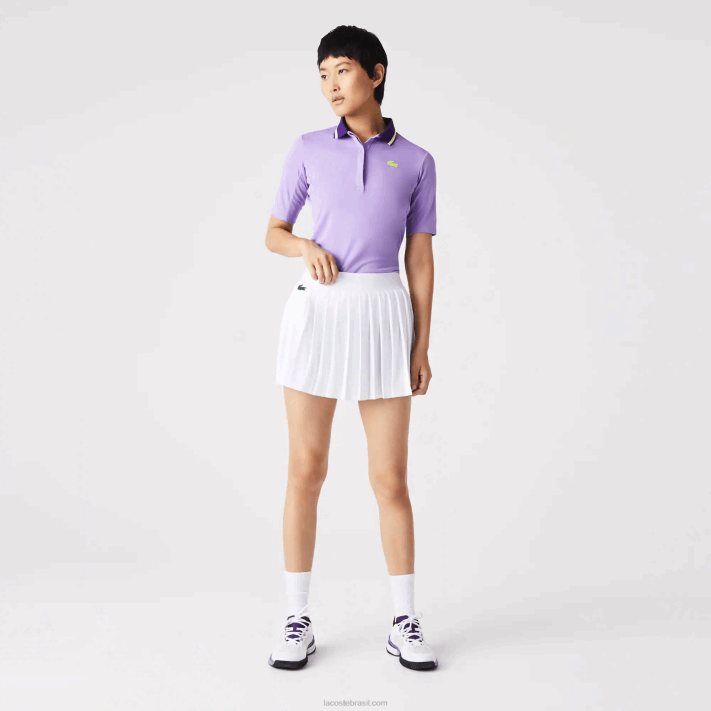 Lacoste saia de tênis plissada curta esportiva embutida mulheres branco verde 737 88BL2582 - Image 6