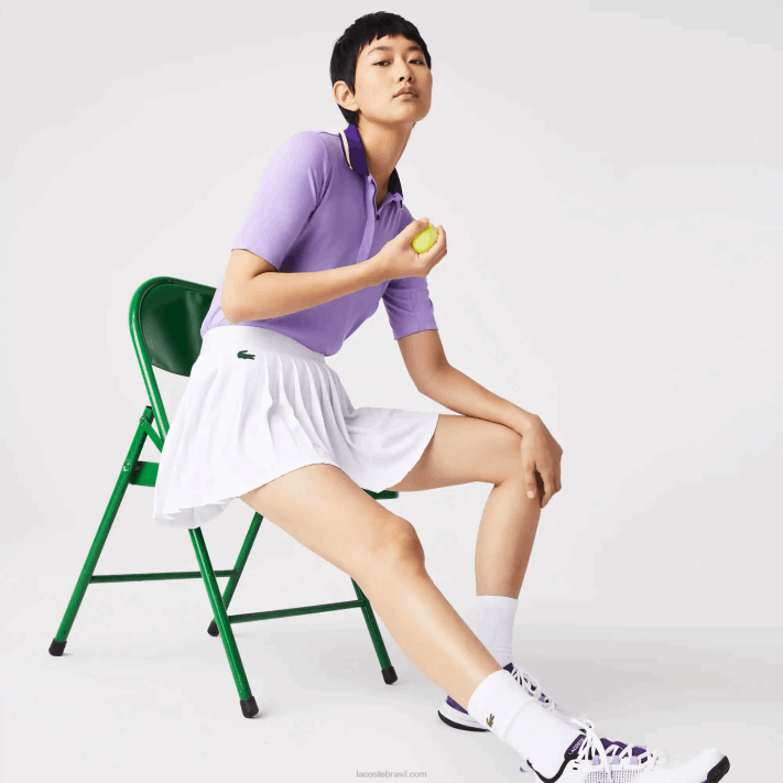 Lacoste saia de tênis plissada curta esportiva embutida mulheres branco verde 737 88BL2582 - Image 1