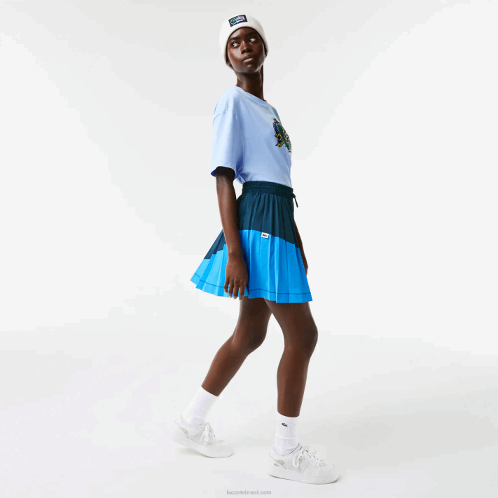 Lacoste saia plissada de nylon color block mulheres luh azul 88BL2595 - Image 2