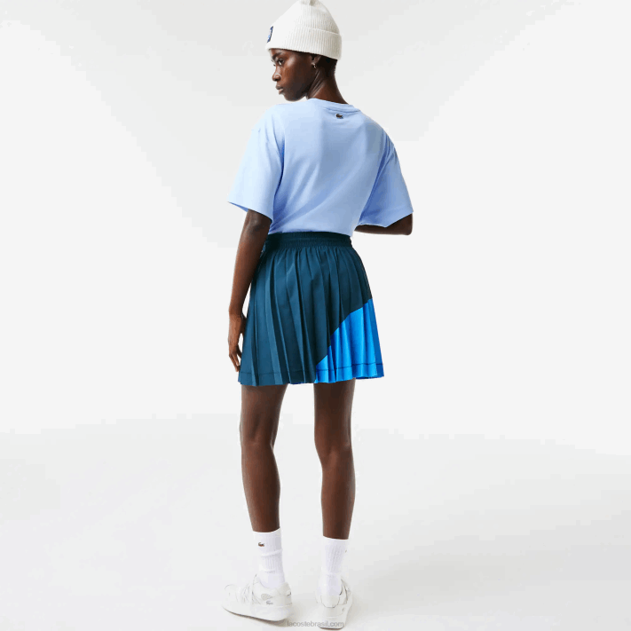 Lacoste saia plissada de nylon color block mulheres luh azul 88BL2595 - Image 3
