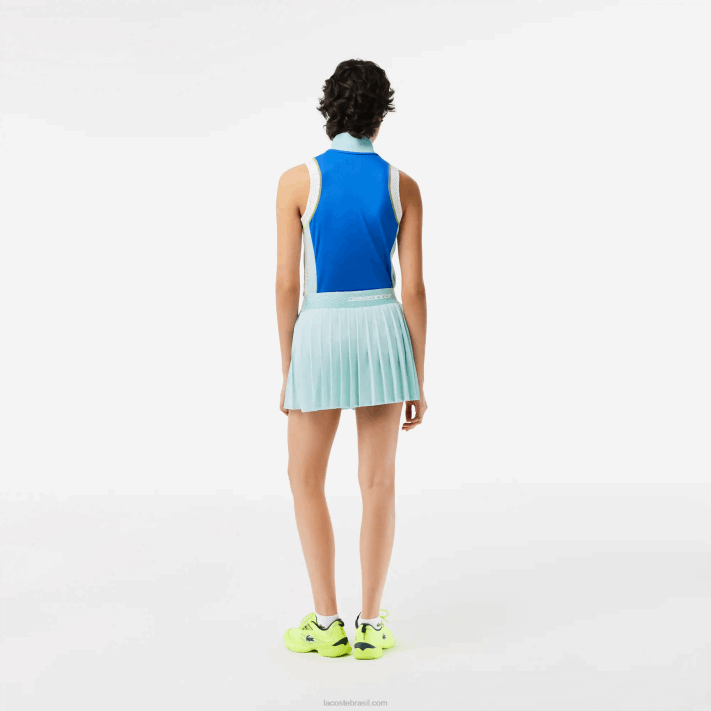 Lacoste saias plissadas de tênis com shorts embutidos mulheres tid verde claro amarelo 88BL2389 - Image 3