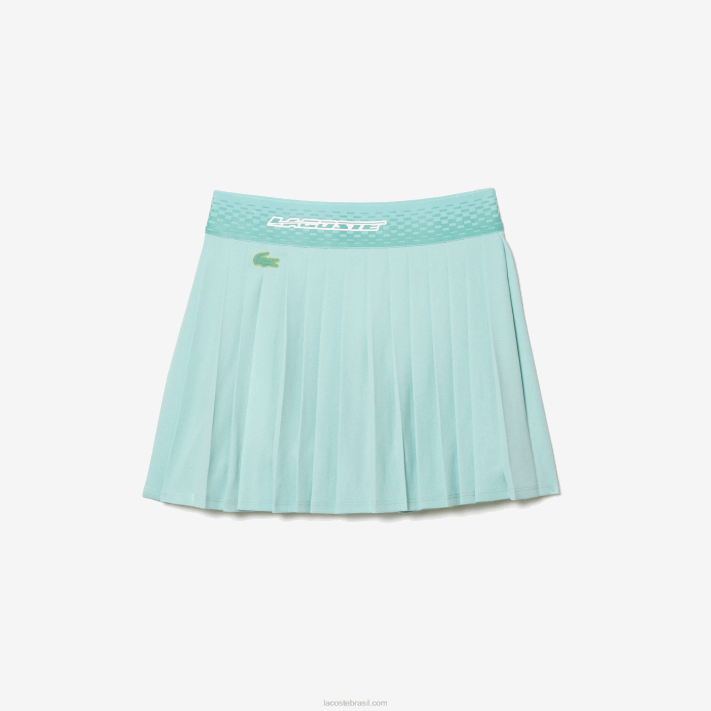 Lacoste saias plissadas de tênis com shorts embutidos mulheres tid verde claro amarelo 88BL2389 - Image 4
