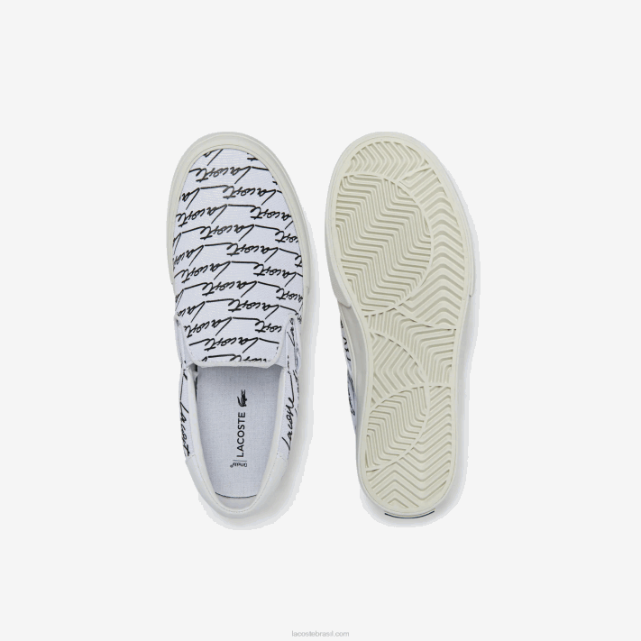Lacoste salto saque impresso em tela slip on mulheres branco e off white 65t 88BL2707 - Image 4