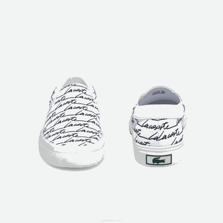 Lacoste salto saque impresso em tela slip on mulheres branco e off white 65t 88BL2707 - Image 5