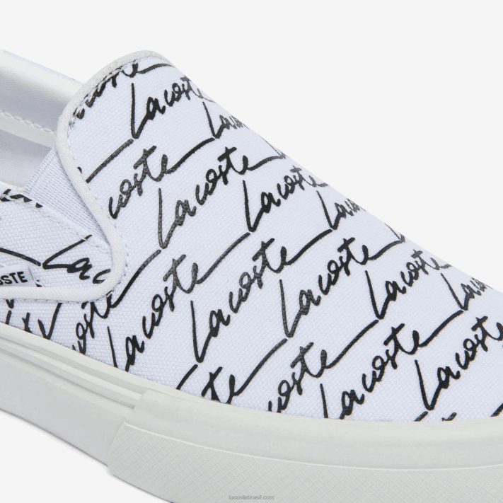 Lacoste salto saque impresso em tela slip on mulheres branco e off white 65t 88BL2707 - Image 6