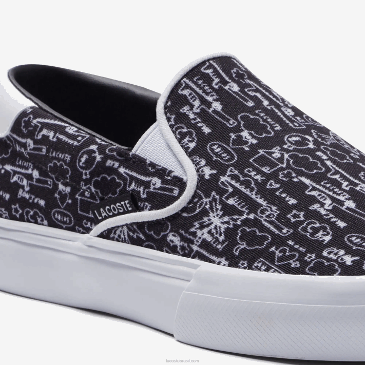 Lacoste salto servir têxtil deslizamento juniores preto e branco 312 88BL3322 - Image 5