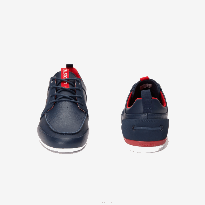 Lacoste sapatos de barco de couro marina homens azul marinho e vermelho 144 88BL1722 - Image 4