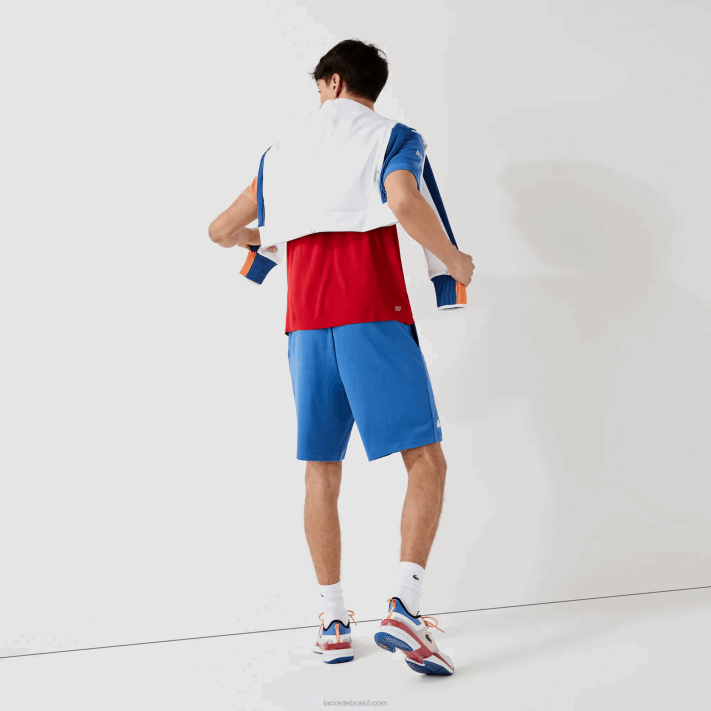 Lacoste short esportivo jacquard com cintura elástica contrastante homens azul preto branco x0b 88BL1564 - Image 2