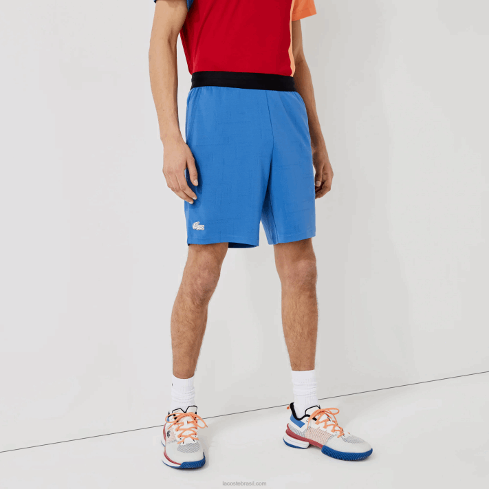 Lacoste short esportivo jacquard com cintura elástica contrastante homens azul preto branco x0b 88BL1564 - Image 3