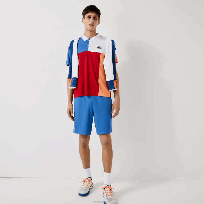 Lacoste short esportivo jacquard com cintura elástica contrastante homens azul preto branco x0b 88BL1564 - Image 1