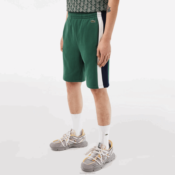 Lacoste shorts colorblock de lã escovada homens verde azul marinho branco wn7 88BL456 - Image 2