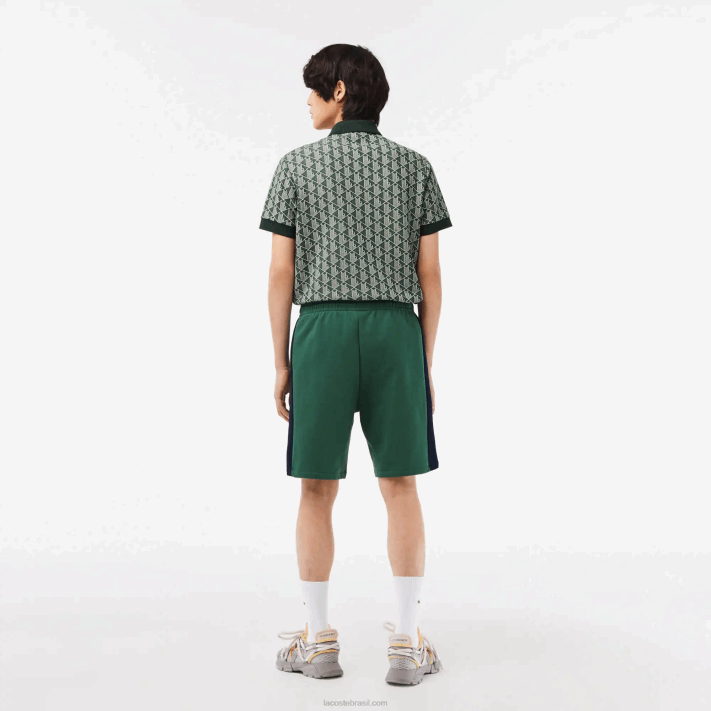 Lacoste shorts colorblock de lã escovada homens verde azul marinho branco wn7 88BL456 - Image 3