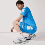 Lacoste shorts de faixas laterais estampadas esportivas homens azul branco 8px 88BL1595 - Image 2