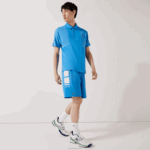 Lacoste shorts de faixas laterais estampadas esportivas homens azul branco 8px 88BL1595