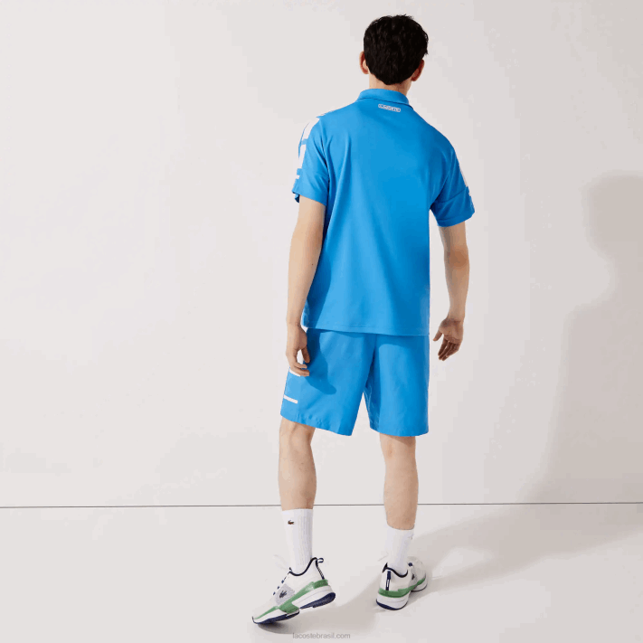Lacoste shorts de faixas laterais estampadas esportivas homens azul branco 8px 88BL1595 - Image 3