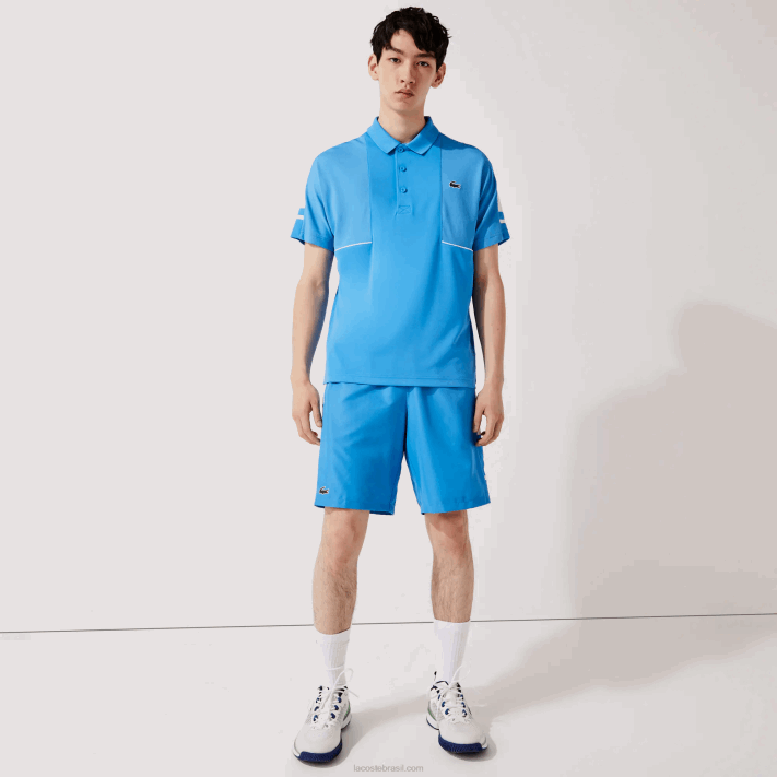 Lacoste shorts de faixas laterais estampadas esportivas homens azul branco 8px 88BL1595 - Image 4