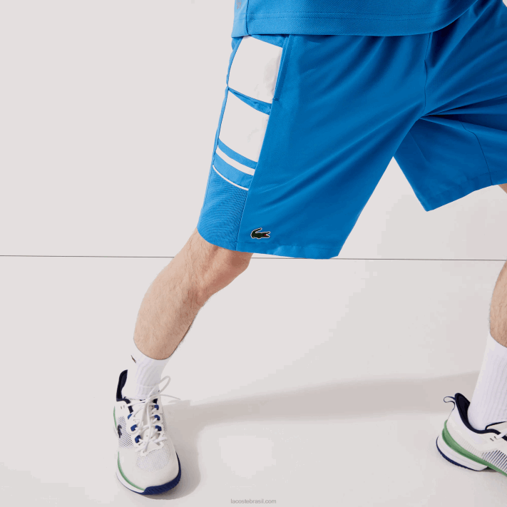 Lacoste shorts de faixas laterais estampadas esportivas homens azul branco 8px 88BL1595 - Image 6