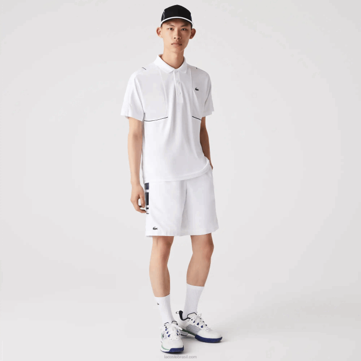 Lacoste shorts de faixas laterais estampadas esportivas homens branco azul marinho 522 88BL1596 - Image 2