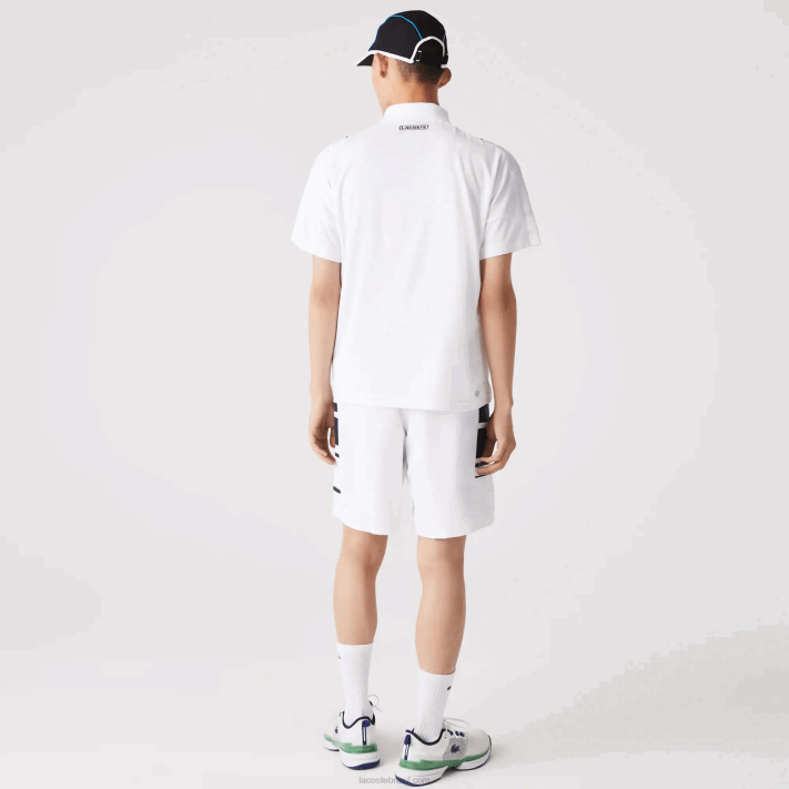 Lacoste shorts de faixas laterais estampadas esportivas homens branco azul marinho 522 88BL1596 - Image 3