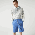 Lacoste shorts de lã de algodão com estampa de assinatura homens chine azul hg3 88BL1435