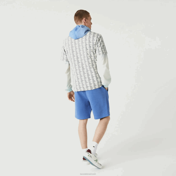 Lacoste shorts de lã de algodão com estampa de assinatura homens chine azul hg3 88BL1435 - Image 3