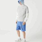 Lacoste shorts de lã de algodão com estampa de assinatura homens chine azul hg3 88BL1435 - Image 4