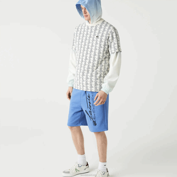 Lacoste shorts de lã de algodão com estampa de assinatura homens chine azul hg3 88BL1435 - Image 4