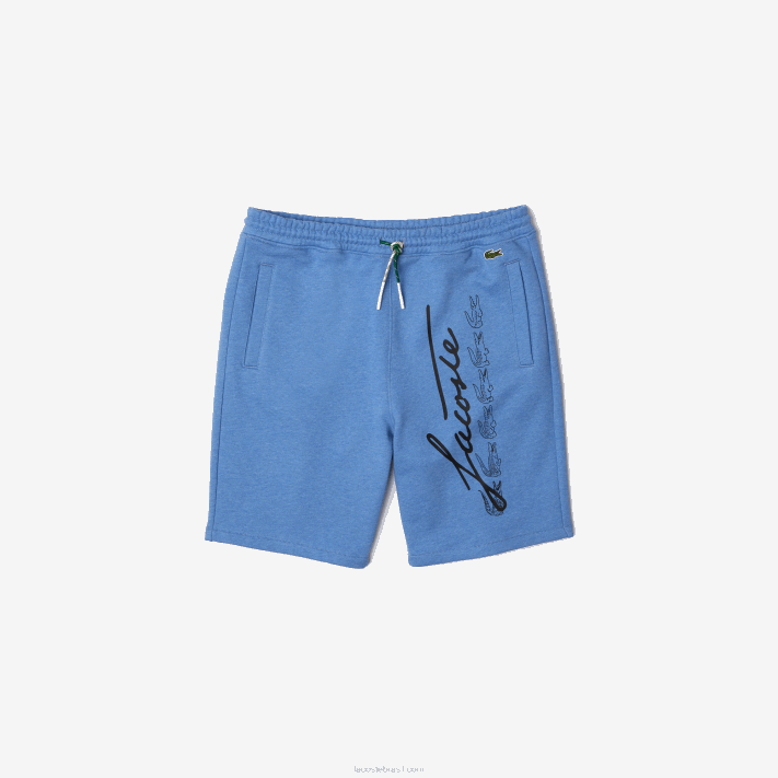Lacoste shorts de lã de algodão com estampa de assinatura homens chine azul hg3 88BL1435 - Image 5