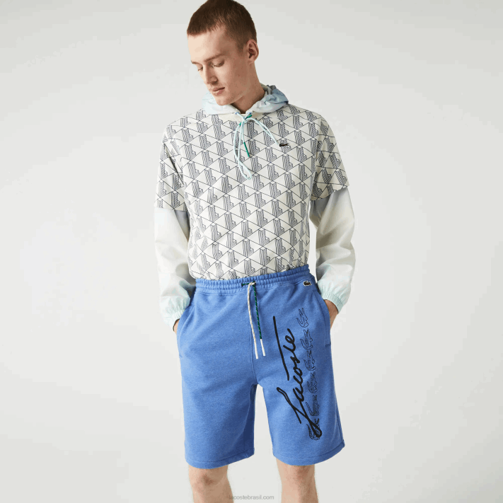 Lacoste shorts de lã de algodão com estampa de assinatura homens chine azul hg3 88BL1435 - Image 1