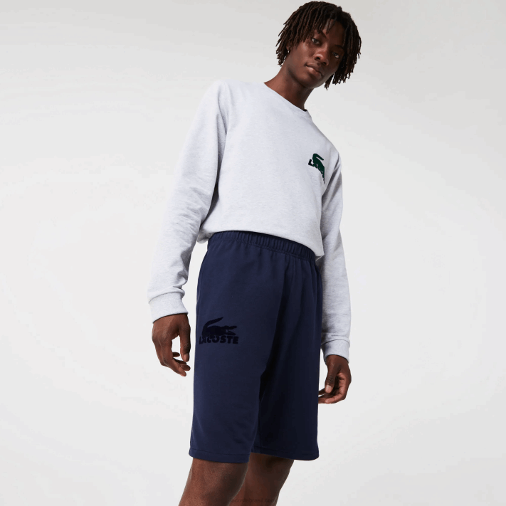 Lacoste shorts de lã de algodão de crocodilo de veludo homens azul marinho 423 88BL1481 - Image 1