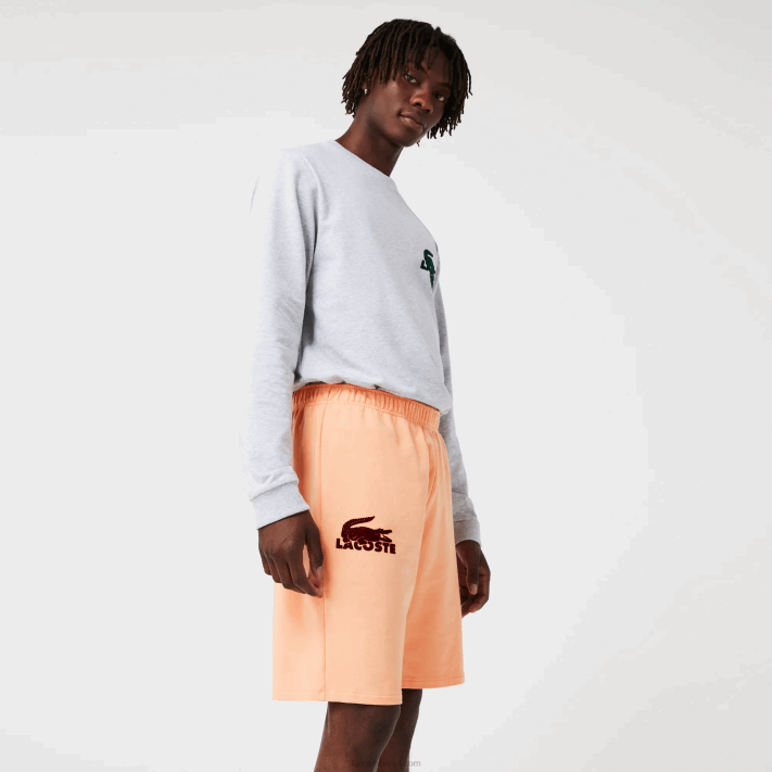 Lacoste shorts de lã de algodão de crocodilo de veludo homens laranja claro bordeaux rz6 88BL1482 - Image 2
