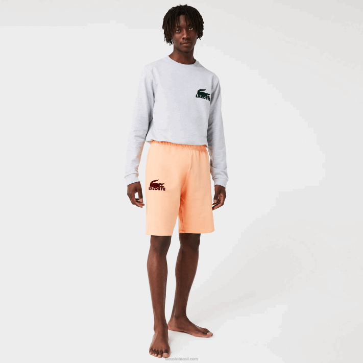 Lacoste shorts de lã de algodão de crocodilo de veludo homens laranja claro bordeaux rz6 88BL1482 - Image 1