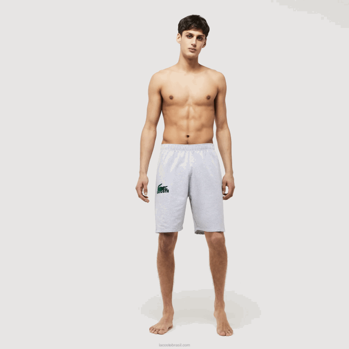 Lacoste shorts de lã de algodão de crocodilo de veludo homens lombo cinza verde y9k 88BL1479 - Image 1