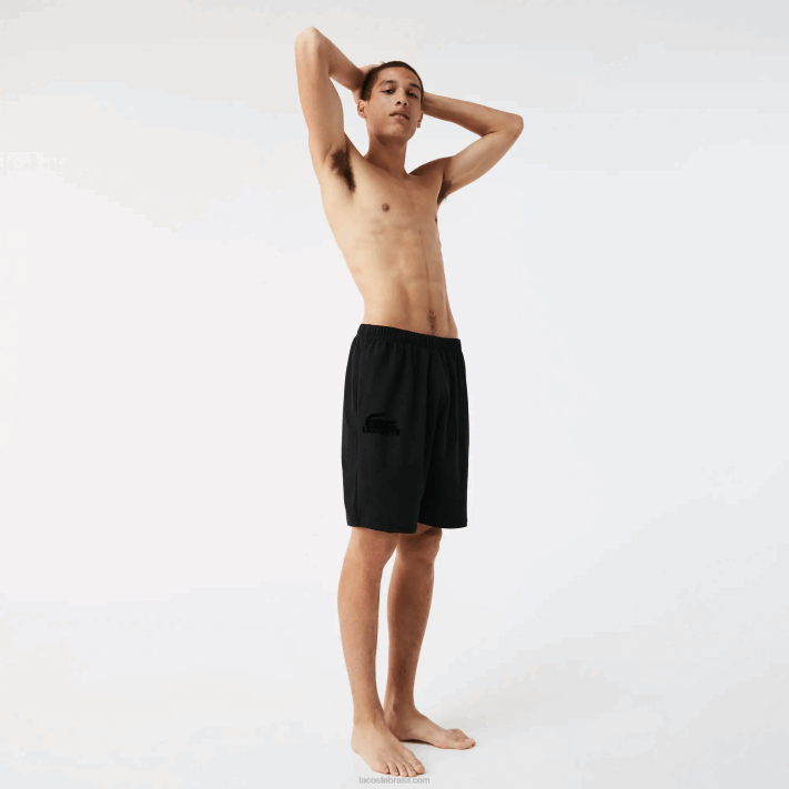 Lacoste shorts de lã de algodão de crocodilo de veludo homens preto c31 88BL1480 - Image 2