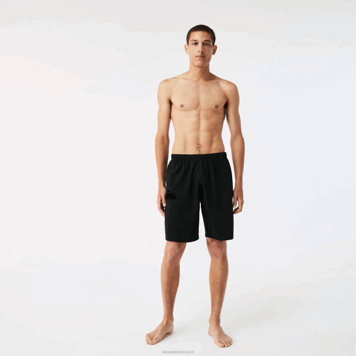 Lacoste shorts de lã de algodão de crocodilo de veludo homens preto c31 88BL1480 - Image 1