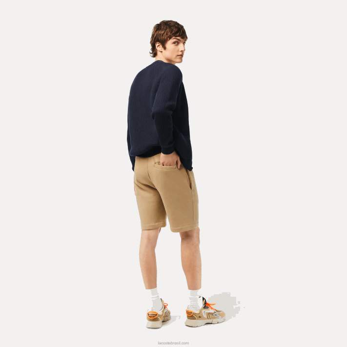 Lacoste shorts de lã de algodão escovado orgânico homens bege cb8 88BL414 - Image 3