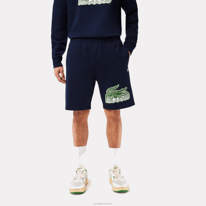 Lacoste shorts de lã de algodão não escovado homens azul marinho 166 88BL430 - Image 2
