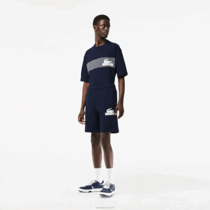 Lacoste shorts de lã de algodão orgânico não escovado homens azul marinho 166 88BL487