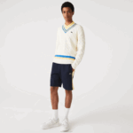Lacoste shorts de lã escovado color block homens azul marinho amarelo 144 88BL1516