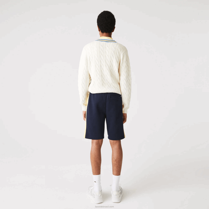 Lacoste shorts de lã escovado color block homens azul marinho amarelo 144 88BL1516 - Image 3