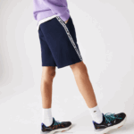 Lacoste shorts de lã escovado com faixas impressas homens azul marinho 166 88BL1496 - Image 2