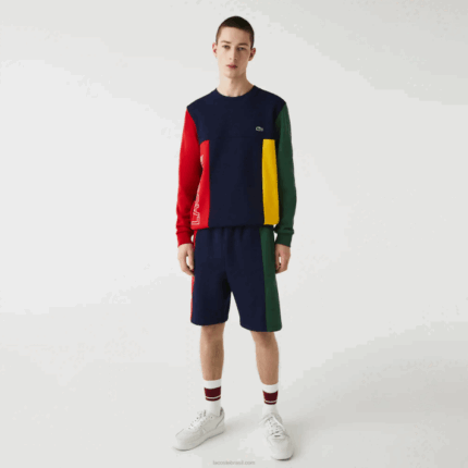 Lacoste shorts de mistura de lã de algodão de marca homens azul marinho vermelho verde bls 88BL1515