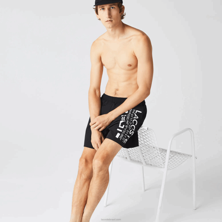 Lacoste shorts de natação com estampa náutica homens preto branco 9m0 88BL1662 - Image 2