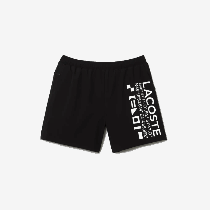 Lacoste shorts de natação com estampa náutica homens preto branco 9m0 88BL1662 - Image 5