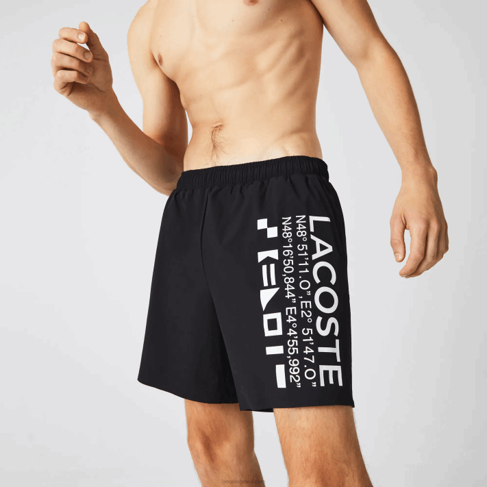 Lacoste shorts de natação com estampa náutica homens preto branco 9m0 88BL1662 - Image 7
