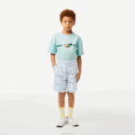 Lacoste shorts em flanela de algodão orgânico estampado Rapazes azul claro t01 88BL3102