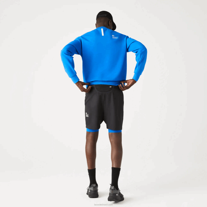 Lacoste shorts esportivos 3 em 1 com forro embutido homens preto azul 985 88BL1423 - Image 5