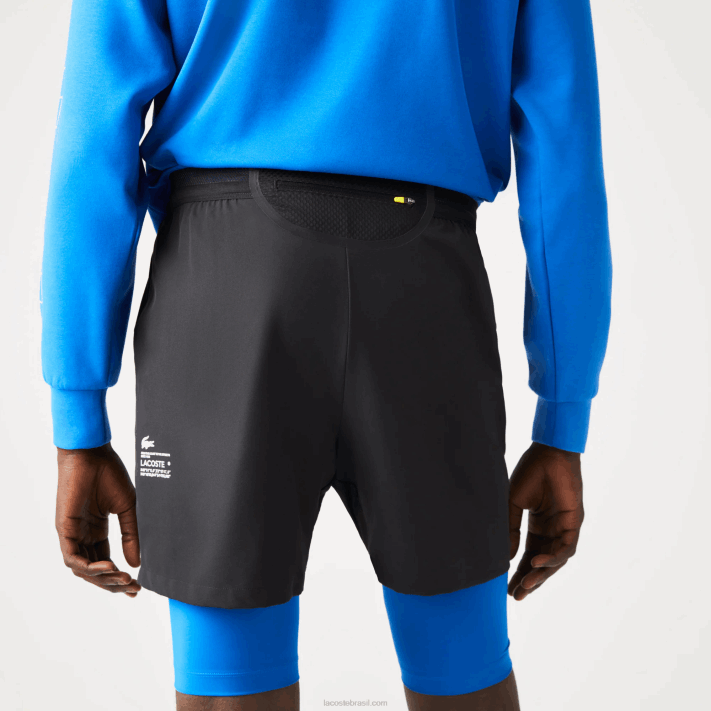 Lacoste shorts esportivos 3 em 1 com forro embutido homens preto azul 985 88BL1423 - Image 10